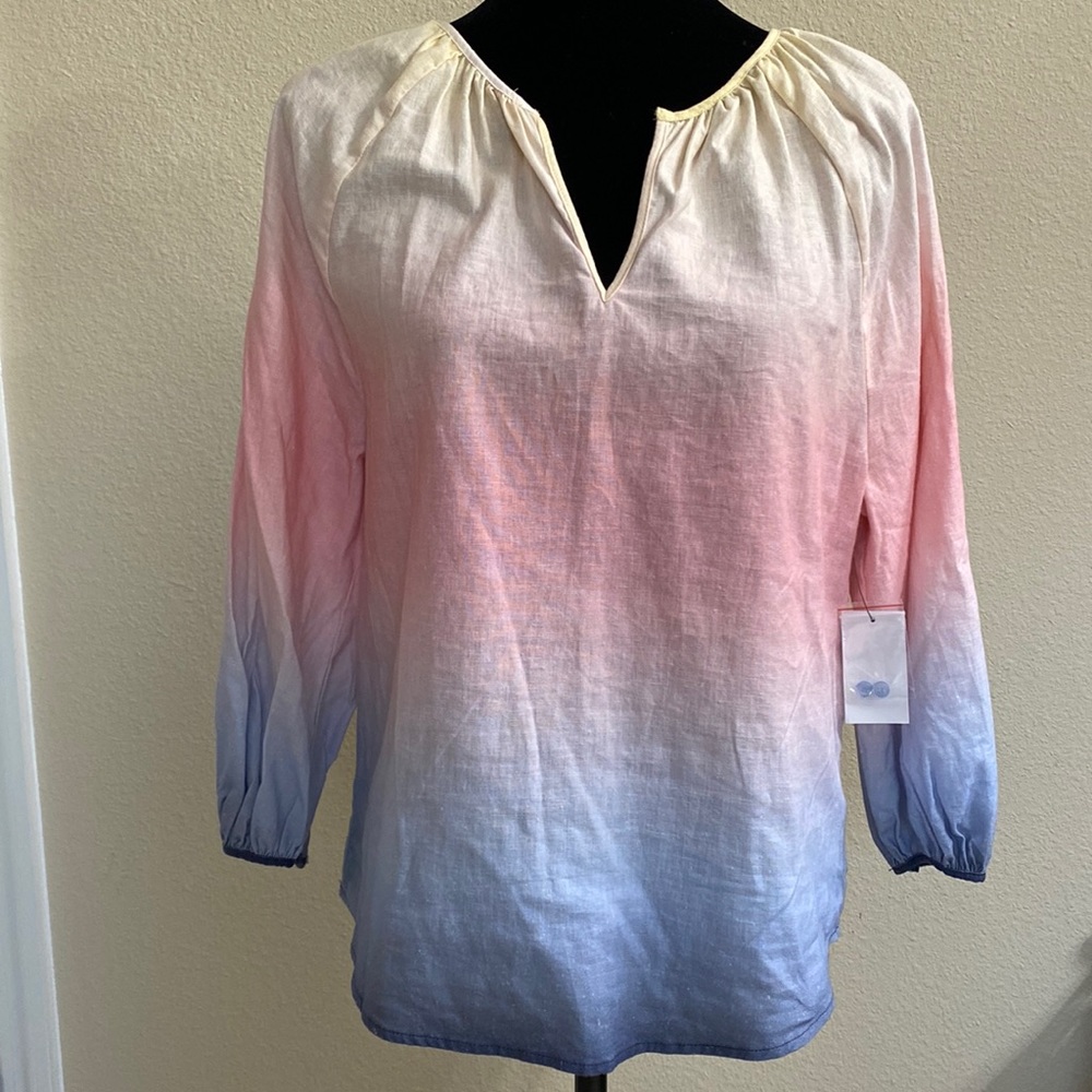Saks 5th Avenue NWT Linen Ombré Peasant shirt. Beautiful pastel shades.